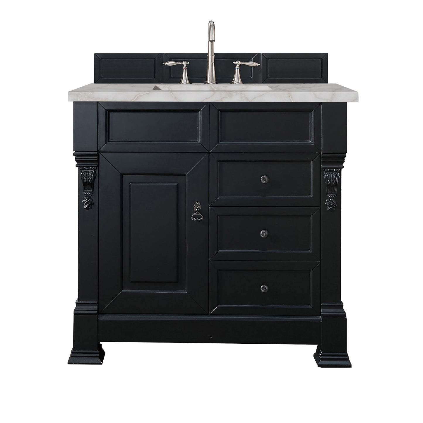 James Martin Vanities Brittany 36" Antique Black Single Vanity With 3 cm Victorian Silver Quartz Top