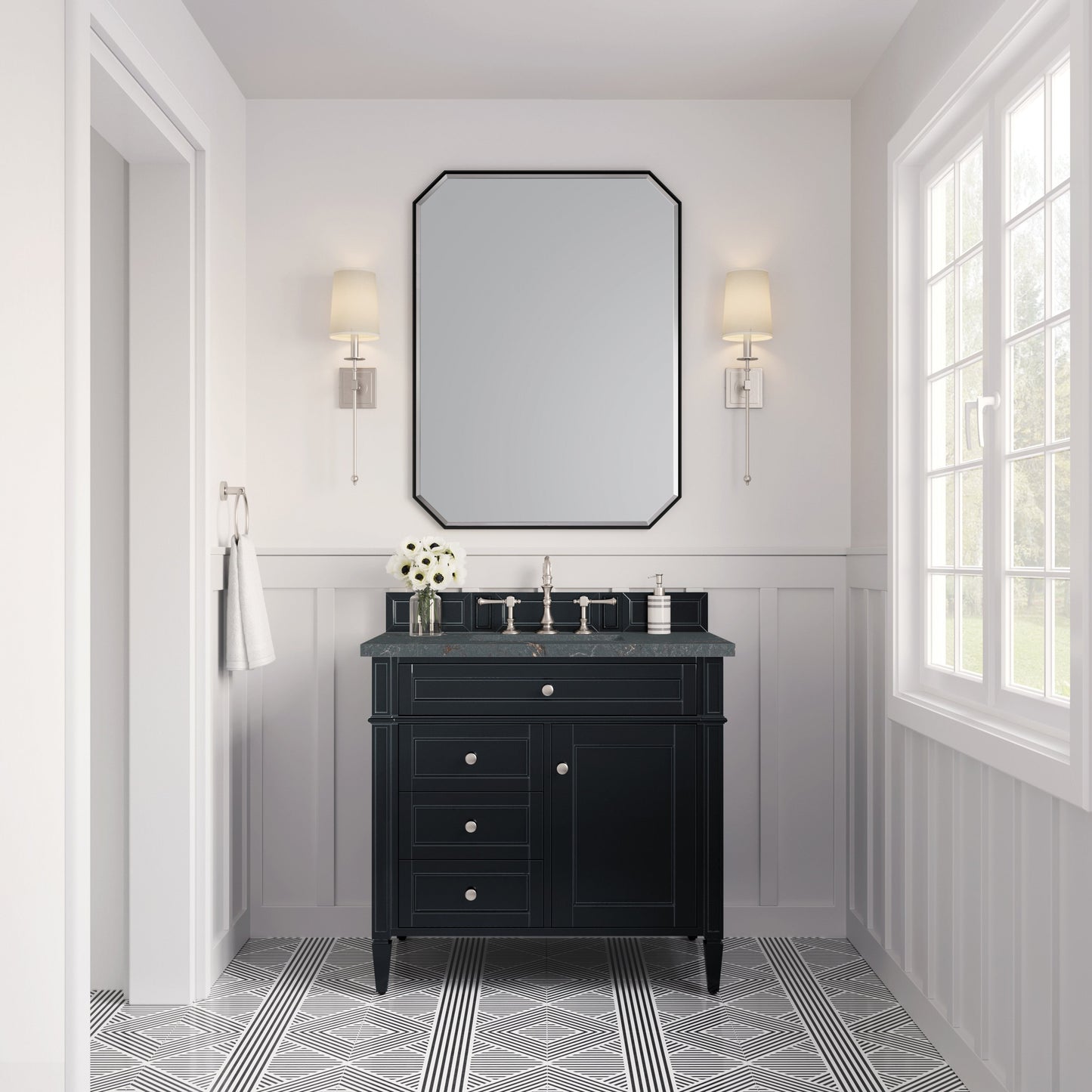 James Martin Vanities Brittany 36" Black Onyx Single Vanity With 3 cm Parisien Bleu Quartz Top