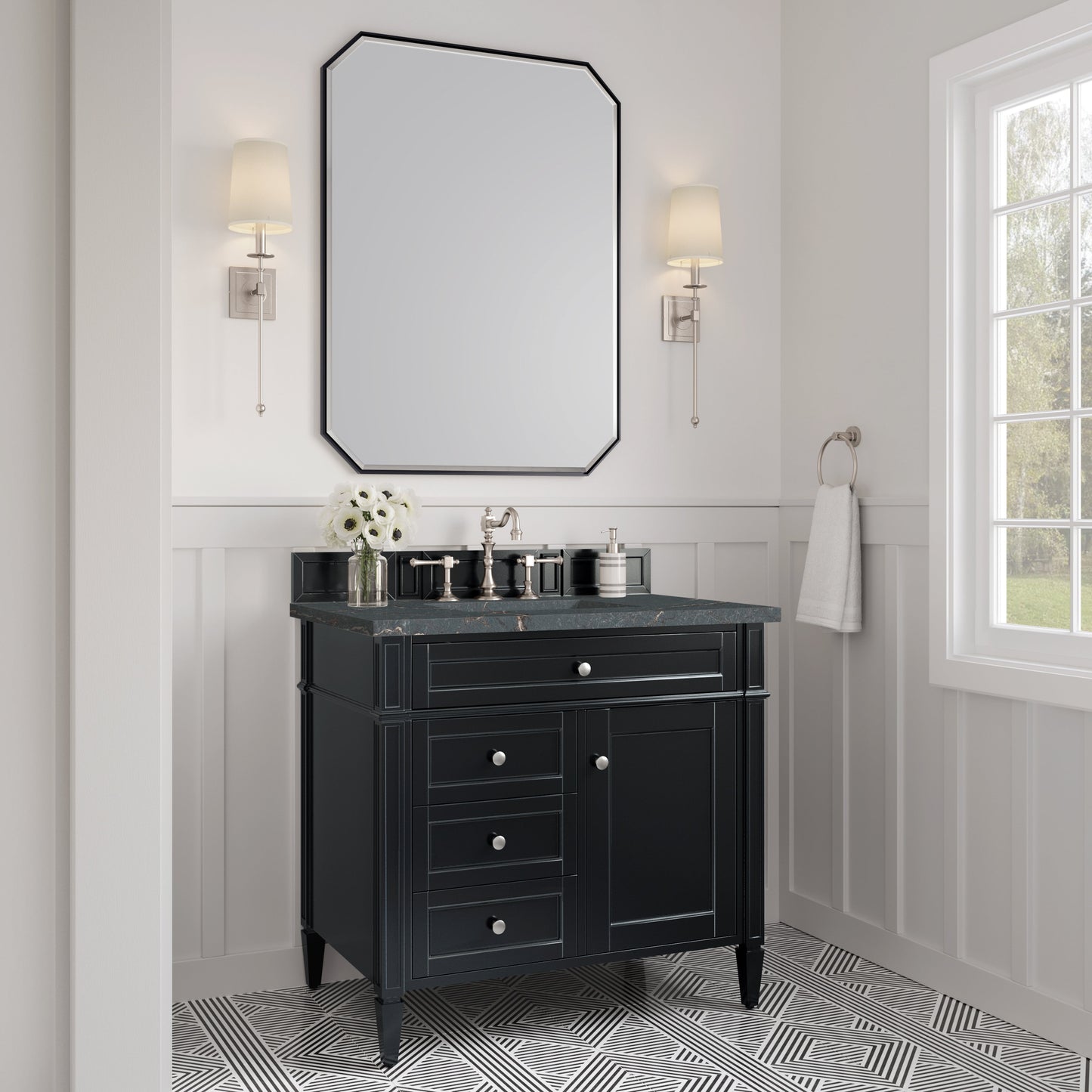 James Martin Vanities Brittany 36" Black Onyx Single Vanity With 3 cm Parisien Bleu Quartz Top