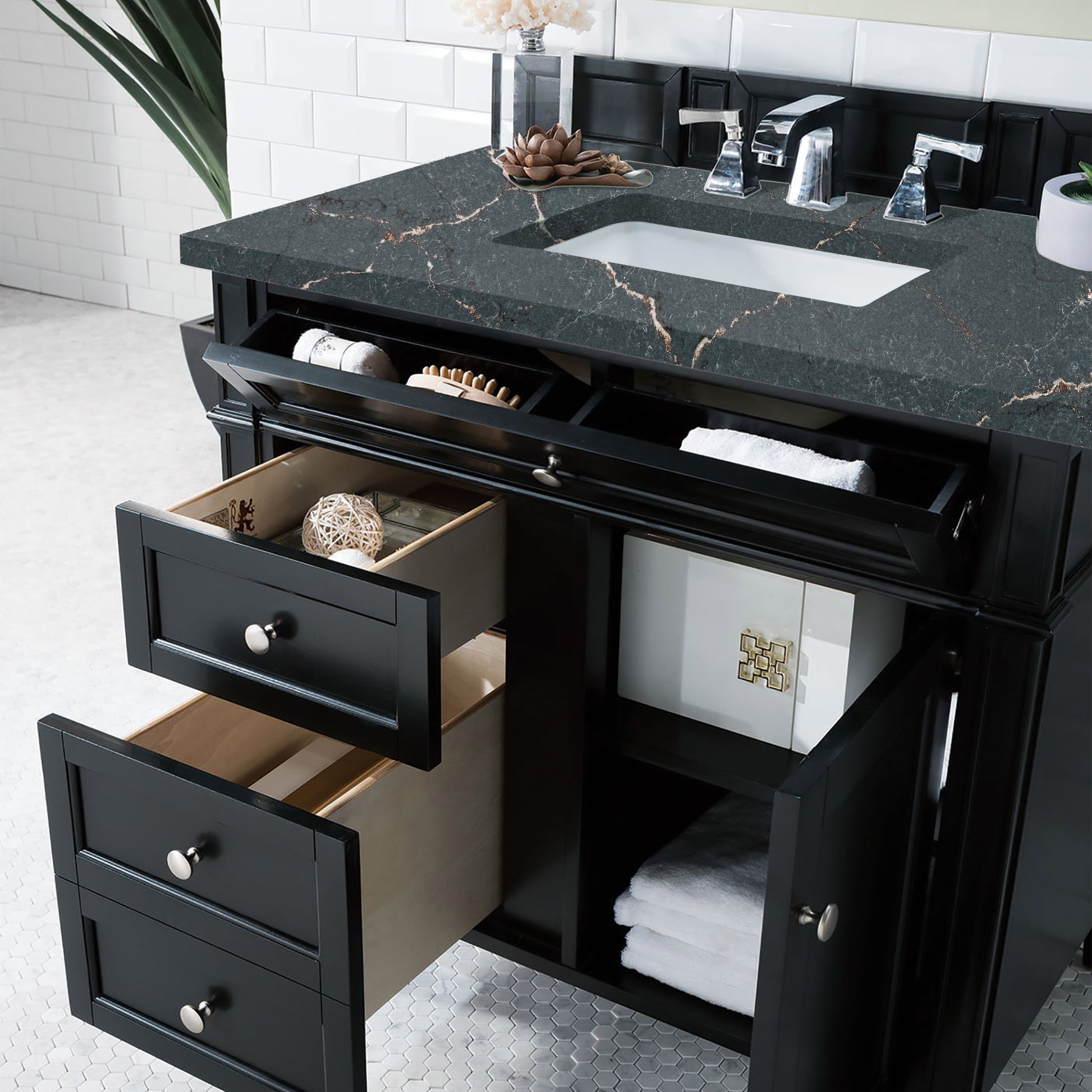 James Martin Vanities Brittany 36" Black Onyx Single Vanity With 3 cm Parisien Bleu Quartz Top