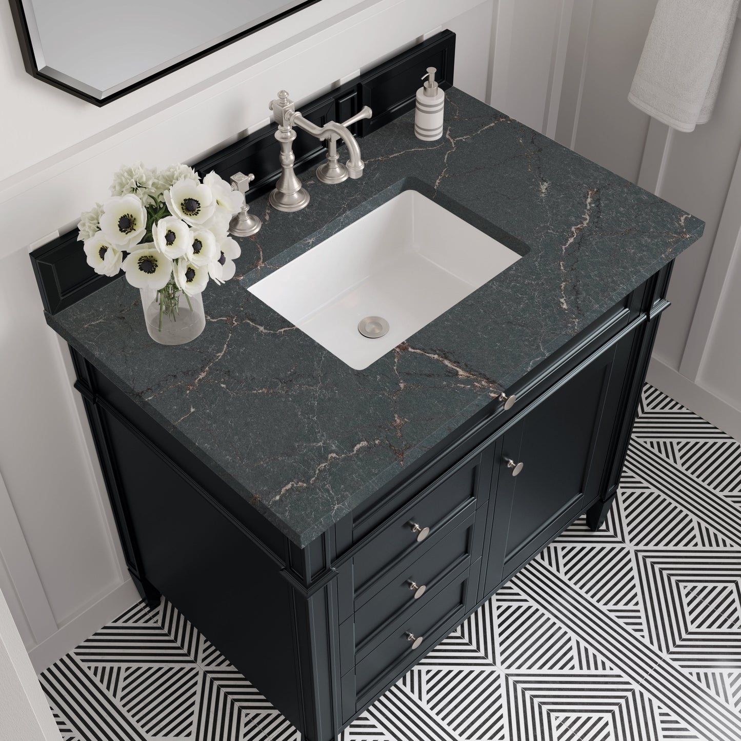 James Martin Vanities Brittany 36" Black Onyx Single Vanity With 3 cm Parisien Bleu Quartz Top