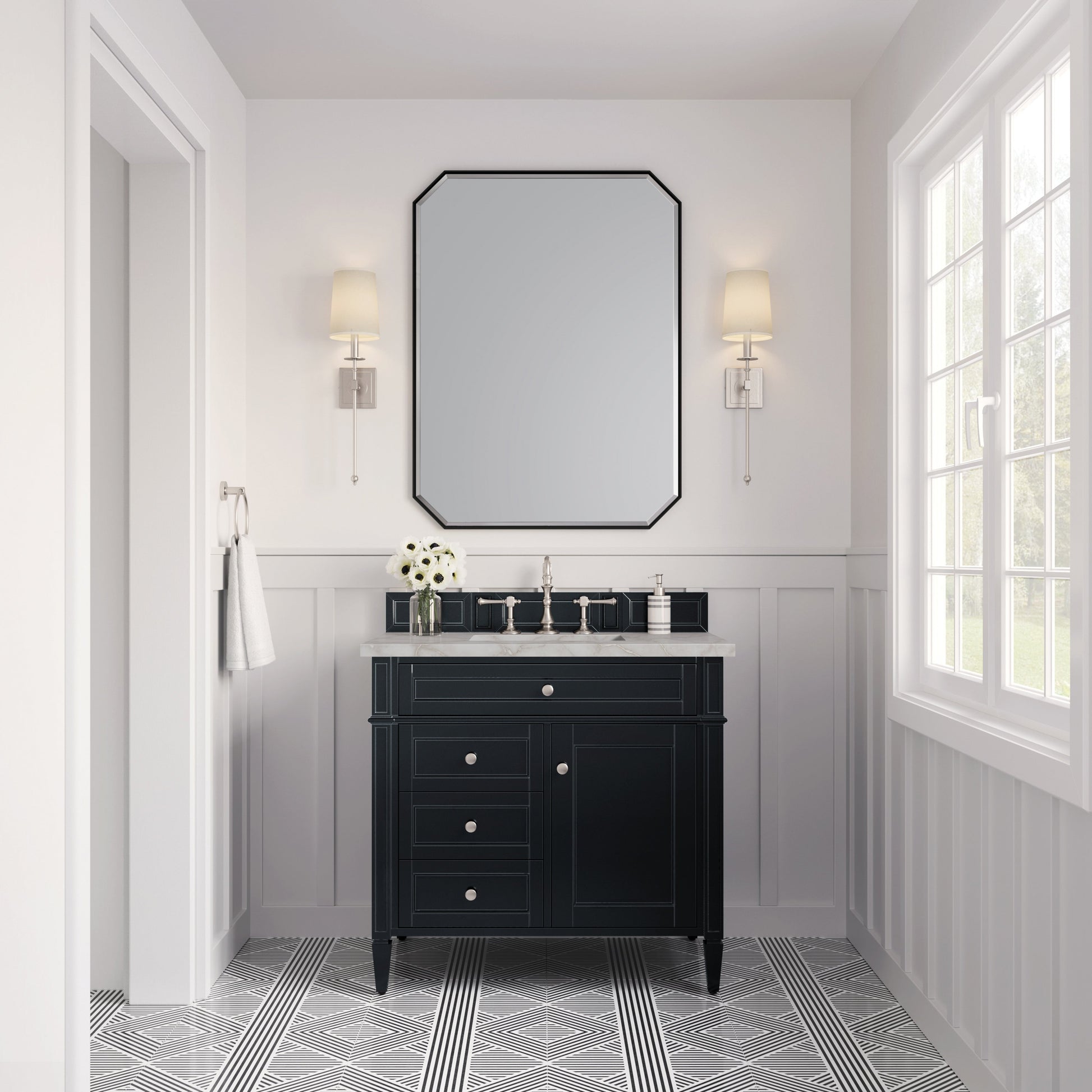 James Martin Vanities Brittany 36" Black Onyx Single Vanity With 3 cm Victorian Silver Quartz Top