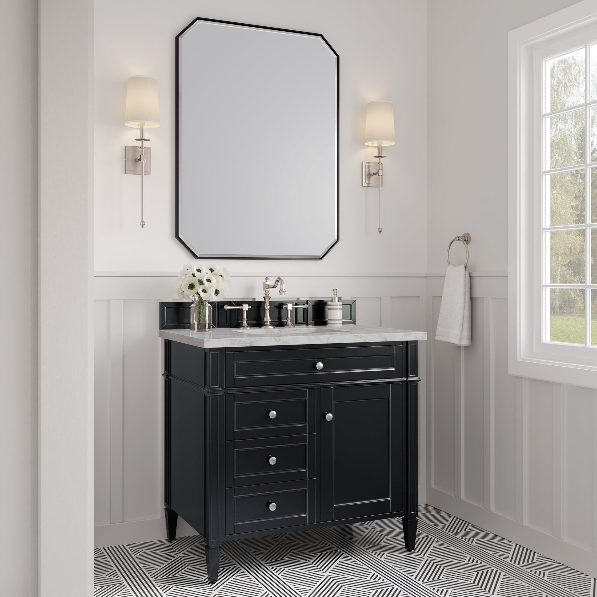 James Martin Vanities Brittany 36" Black Onyx Single Vanity With 3 cm Victorian Silver Quartz Top