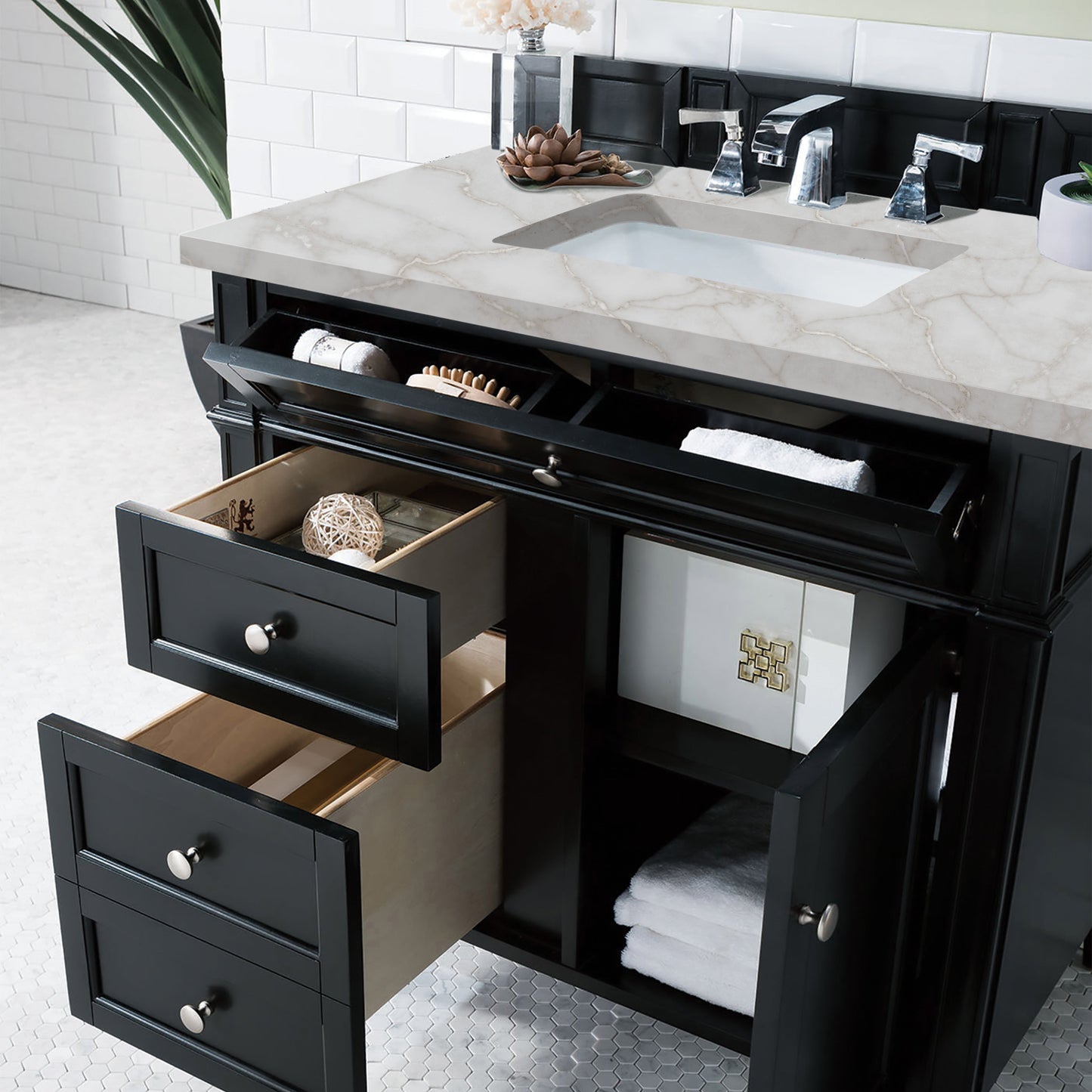 James Martin Vanities Brittany 36" Black Onyx Single Vanity With 3 cm Victorian Silver Quartz Top