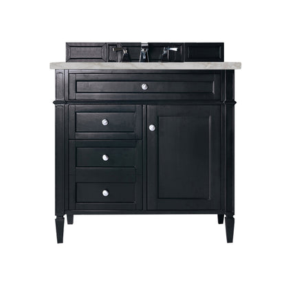 James Martin Vanities Brittany 36" Black Onyx Single Vanity With 3 cm Victorian Silver Quartz Top