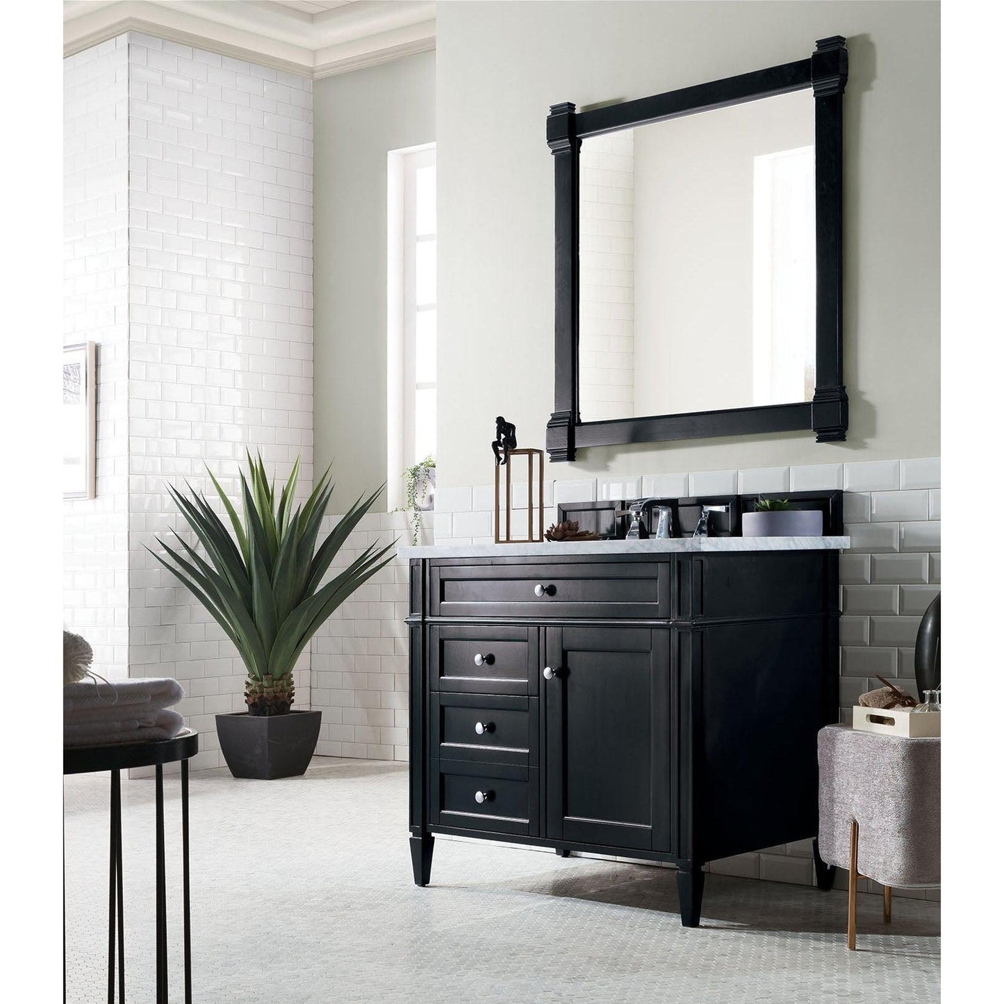 James Martin Vanities Brittany 36" Black Onyx Single Vanity With 3cm Carrara Marble Top