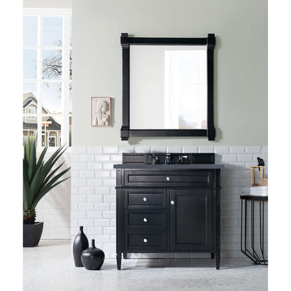 James Martin Vanities Brittany 36" Black Onyx Single Vanity With 3cm Charcoal Soapstone Quartz Top