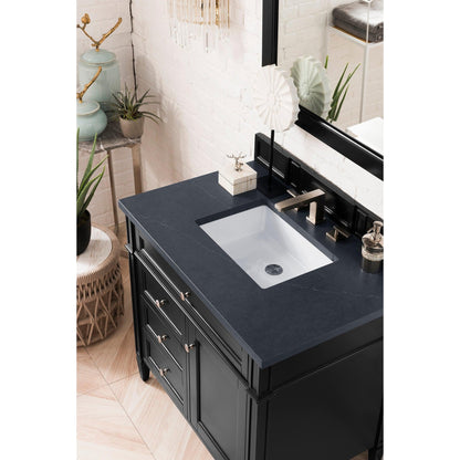 James Martin Vanities Brittany 36" Black Onyx Single Vanity With 3cm Charcoal Soapstone Quartz Top