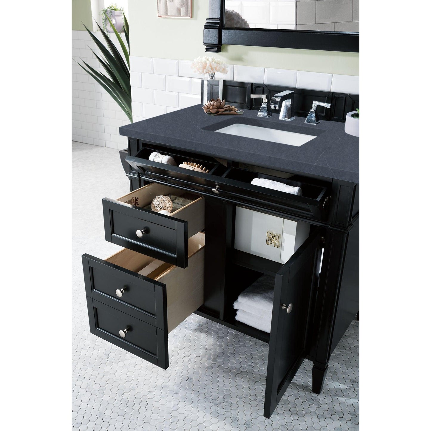 James Martin Vanities Brittany 36" Black Onyx Single Vanity With 3cm Charcoal Soapstone Quartz Top