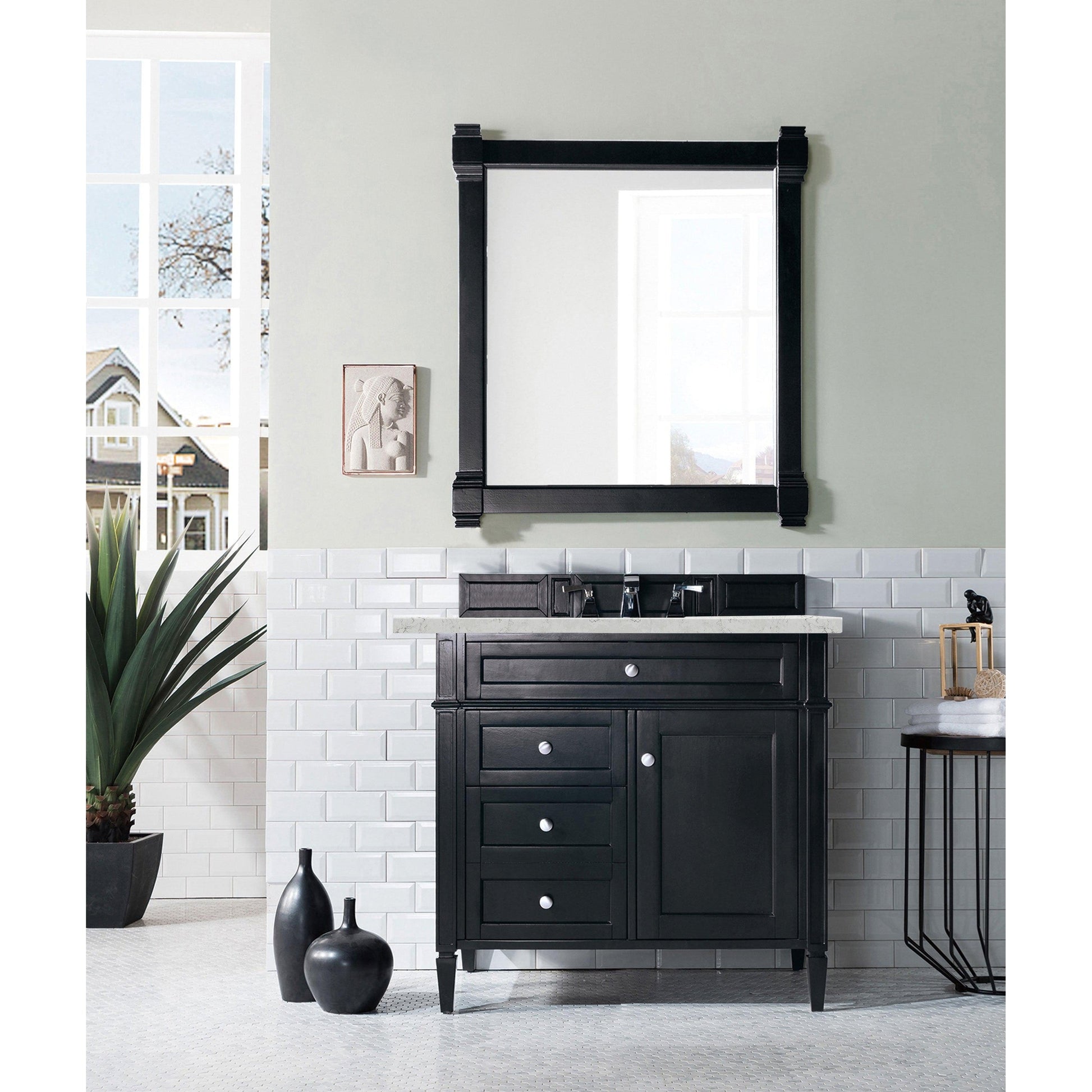 James Martin Vanities Brittany 36" Black Onyx Single Vanity With 3cm Eternal Jasmine Pearl Quartz Top