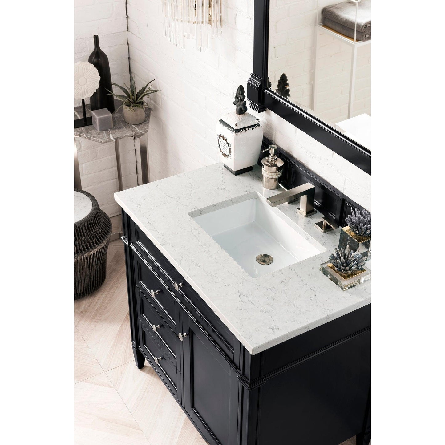 James Martin Vanities Brittany 36" Black Onyx Single Vanity With 3cm Eternal Jasmine Pearl Quartz Top