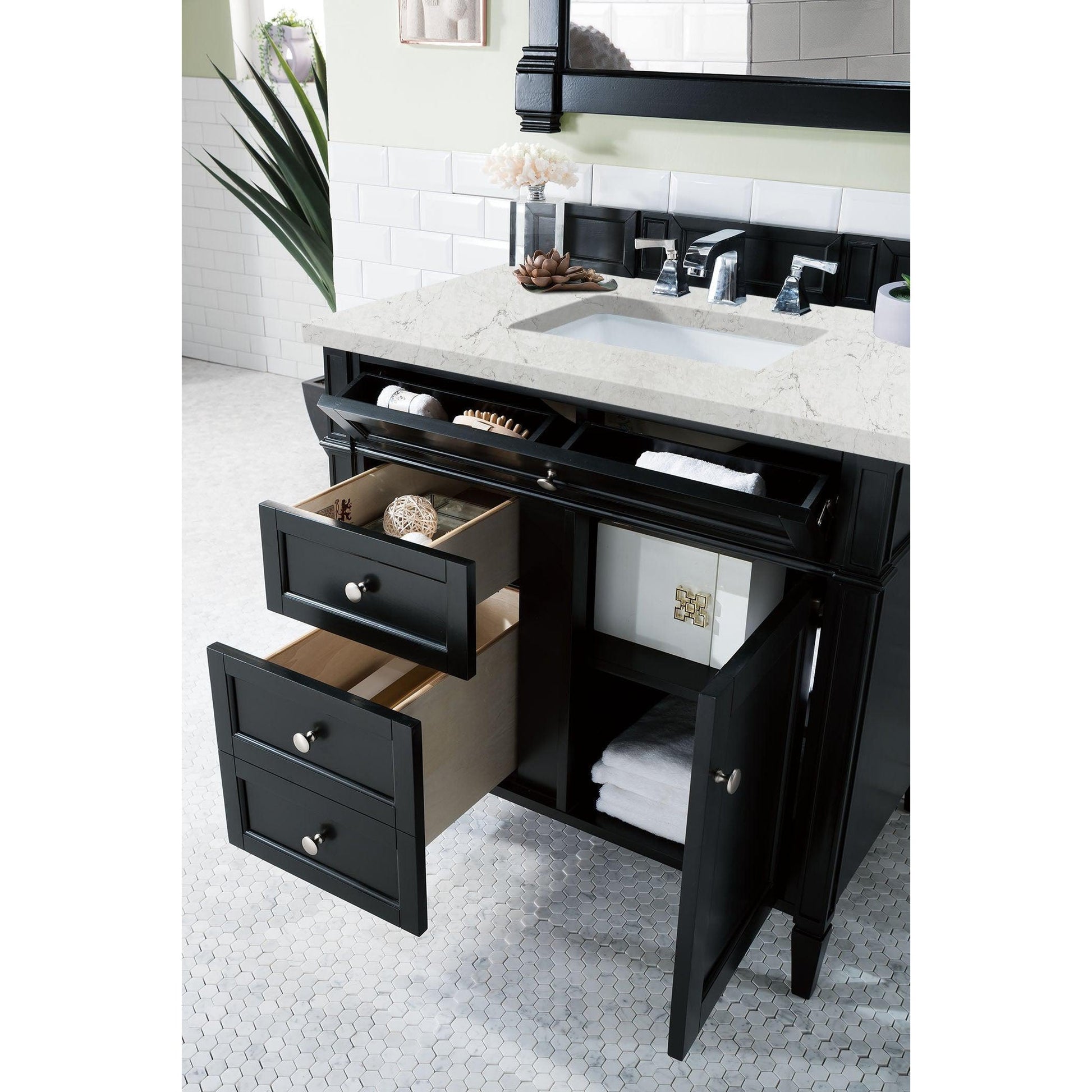 James Martin Vanities Brittany 36" Black Onyx Single Vanity With 3cm Eternal Jasmine Pearl Quartz Top