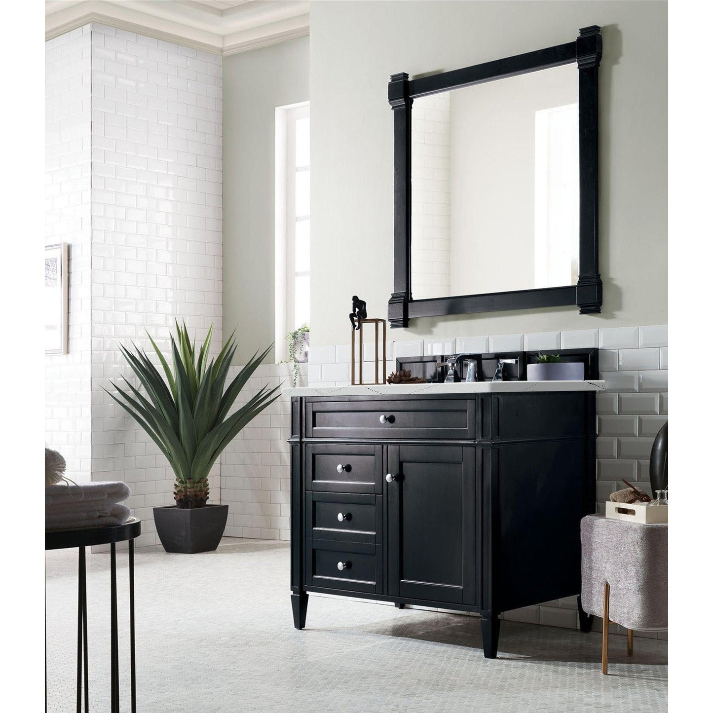 James Martin Vanities Brittany 36" Black Onyx Single Vanity With 3cm Ethereal Noctis Quartz Top