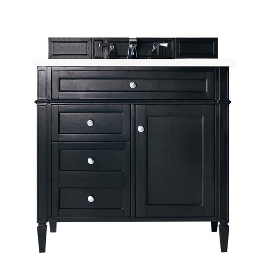 James Martin Vanities Brittany 36" Black Onyx Single Vanity With 3cm White Zeus Quartz Top