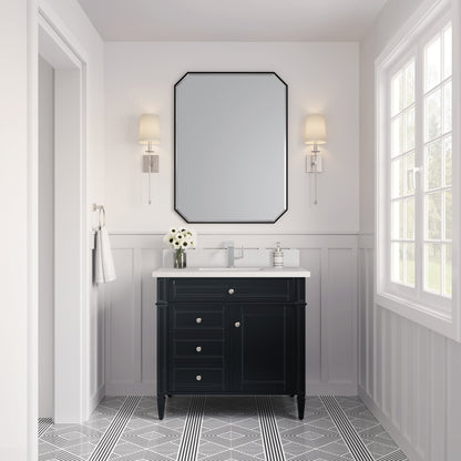 James Martin Vanities Brittany 36" Black Onyx Single Vanity With Single Hole 3 cm White Zeus Quartz Top & Backsplash