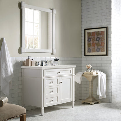 James Martin Vanities Brittany 36" Bright White Single Vanity With 3 cm Lime Delight Quartz Top