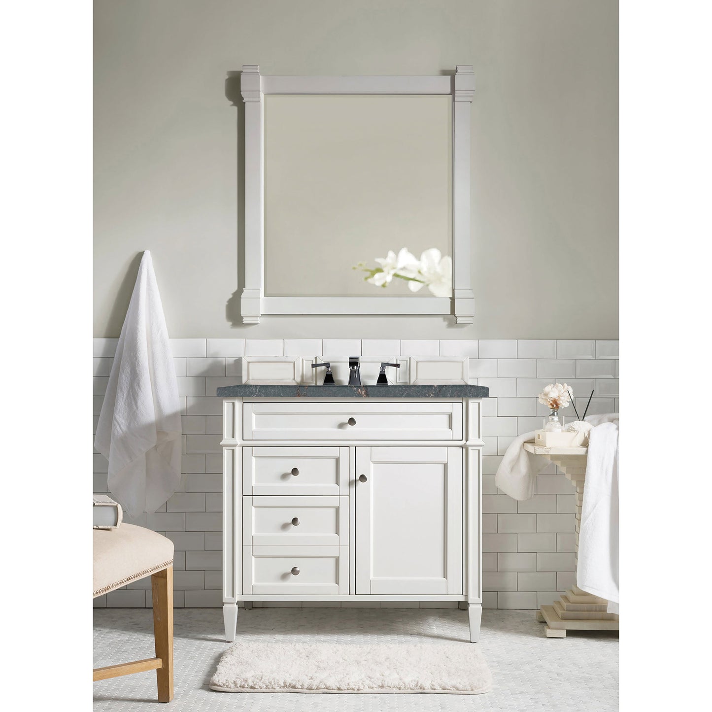 James Martin Vanities Brittany 36" Bright White Single Vanity With 3 cm Parisien Bleu Quartz Top