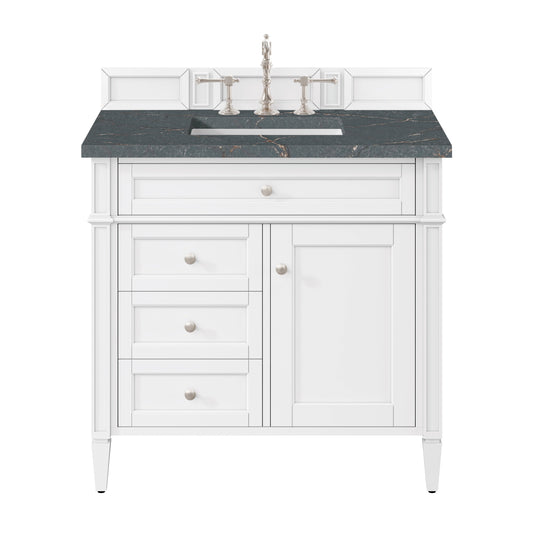 James Martin Vanities Brittany 36" Bright White Single Vanity With 3 cm Parisien Bleu Quartz Top