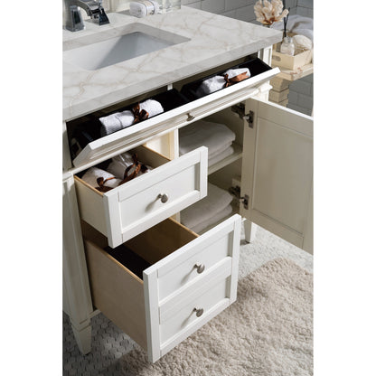 James Martin Vanities Brittany 36" Bright White Single Vanity With 3 cm Victorian Silver Quartz Top