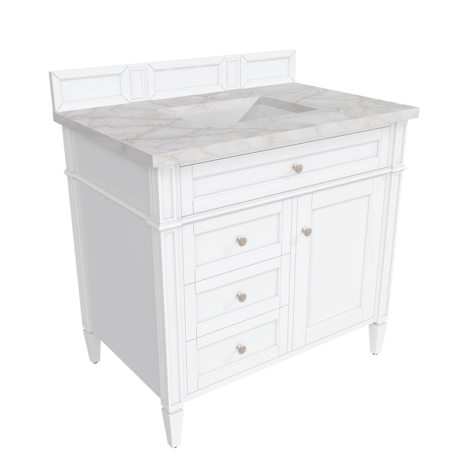 James Martin Vanities Brittany 36" Bright White Single Vanity With 3 cm Victorian Silver Quartz Top