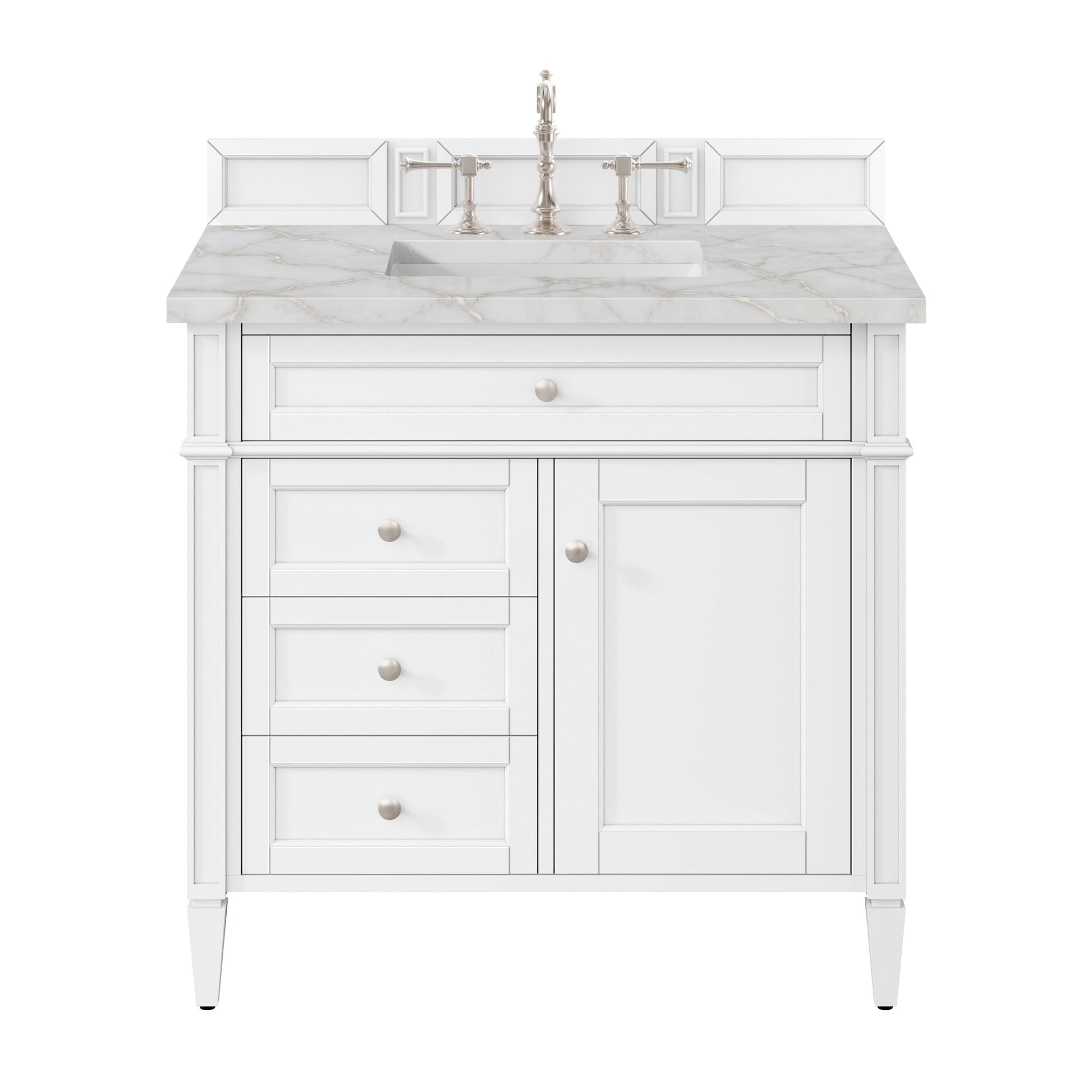 James Martin Vanities Brittany 36" Bright White Single Vanity With 3 cm Victorian Silver Quartz Top