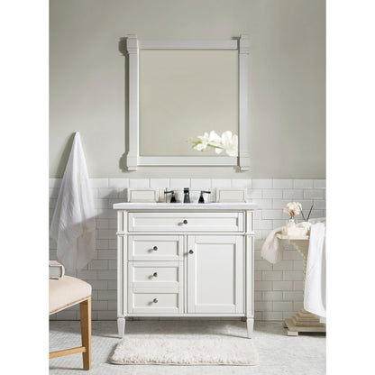 James Martin Vanities Brittany 36" Bright White Single Vanity With 3cm Arctic Fall Solid Surface Top
