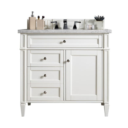 James Martin Vanities Brittany 36" Bright White Single Vanity With 3cm Arctic Fall Solid Surface Top