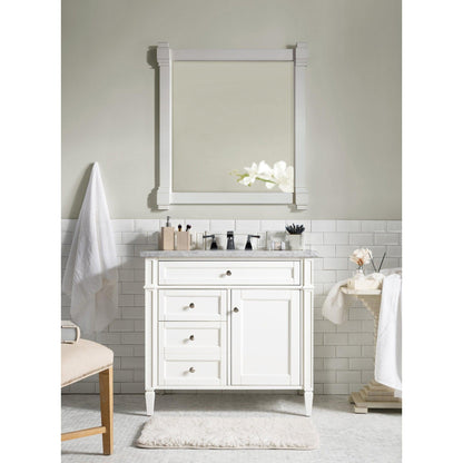 James Martin Vanities Brittany 36" Bright White Single Vanity With 3cm Carrara Marble Top