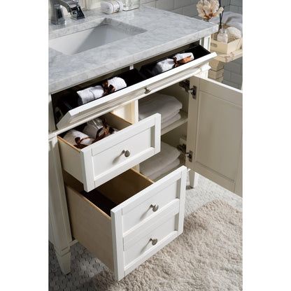 James Martin Vanities Brittany 36" Bright White Single Vanity With 3cm Carrara Marble Top