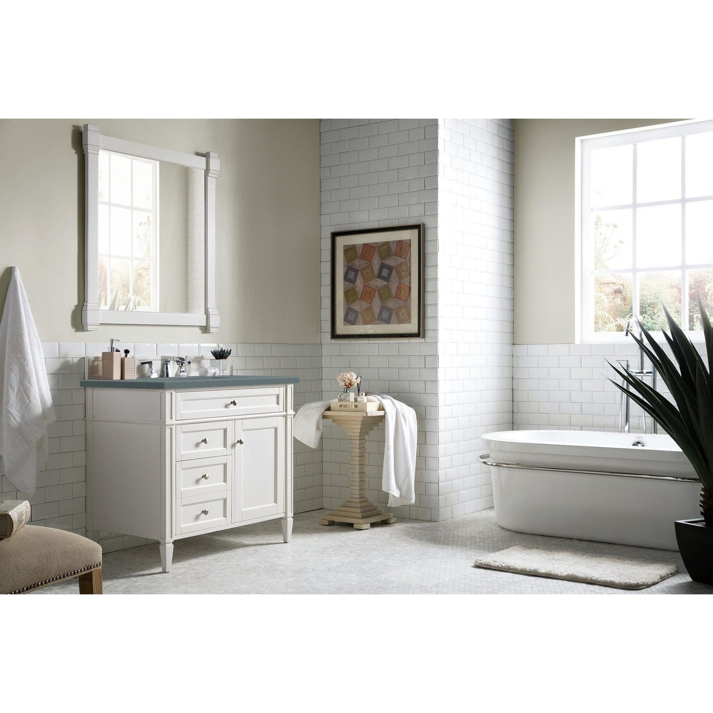 James Martin Vanities Brittany 36" Bright White Single Vanity With 3cm Charcoal Soapstone Quartz Top