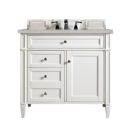 James Martin Vanities Brittany 36" Bright White Single Vanity With 3cm Eternal Serena Quartz Top