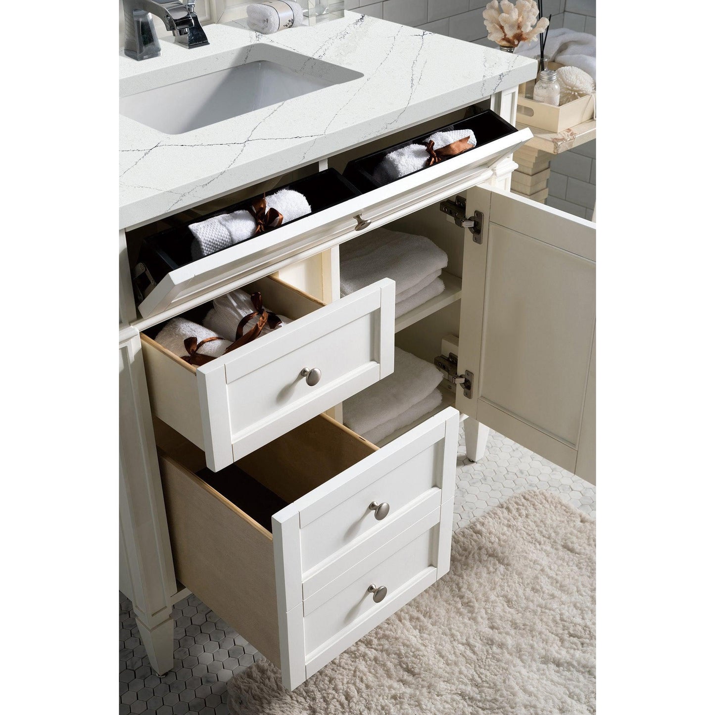 James Martin Vanities Brittany 36" Bright White Single Vanity With 3cm Ethereal Noctis Quartz Top