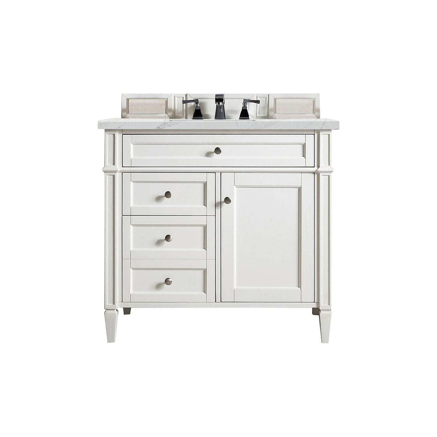 James Martin Vanities Brittany 36" Bright White Single Vanity With 3cm Ethereal Noctis Quartz Top