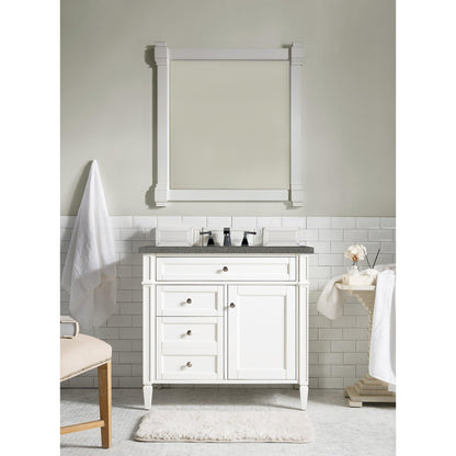 James Martin Vanities Brittany 36" Bright White Single Vanity With 3cm Grey Expo Quartz Top