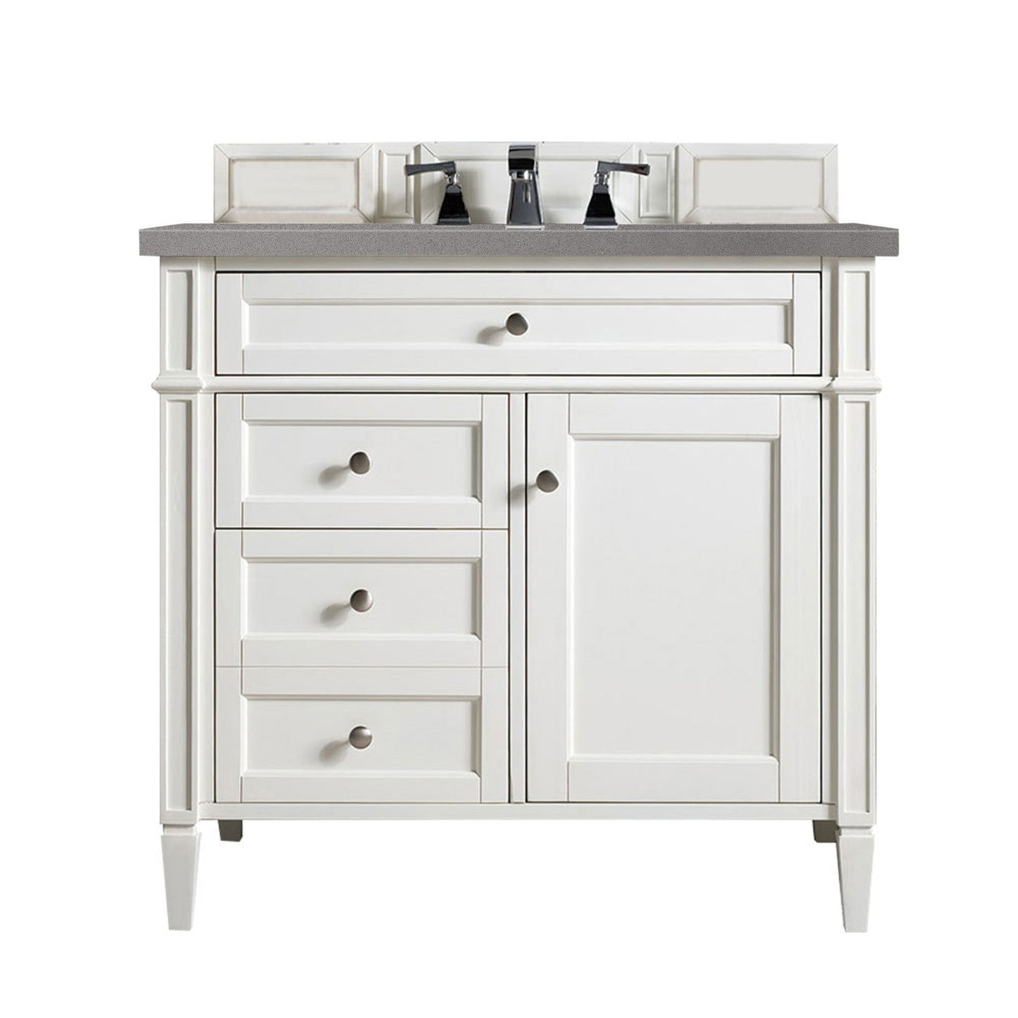 James Martin Vanities Brittany 36" Bright White Single Vanity With 3cm Grey Expo Quartz Top