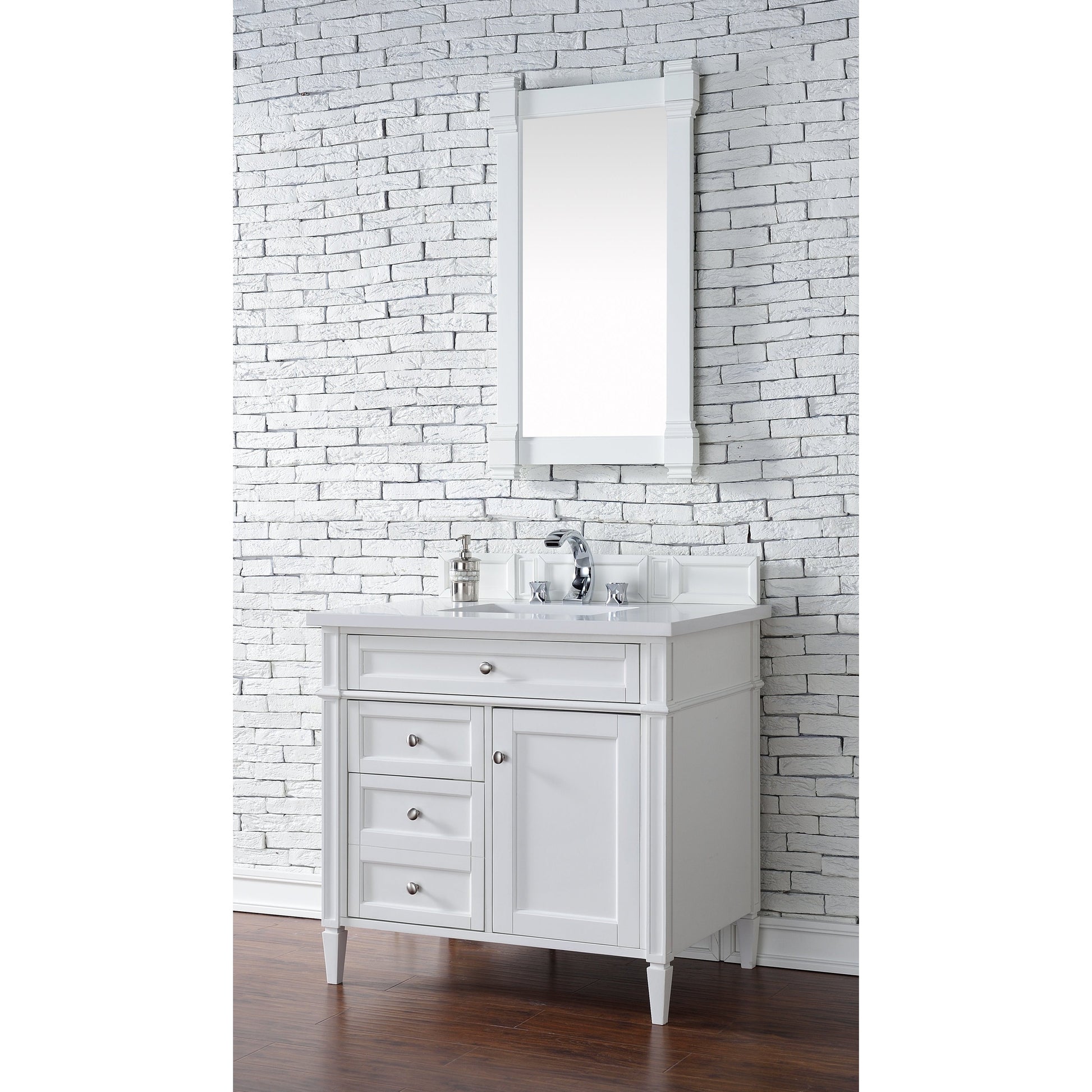 James Martin Vanities Brittany 36" Bright White Single Vanity With 3cm White Zeus Quartz Top