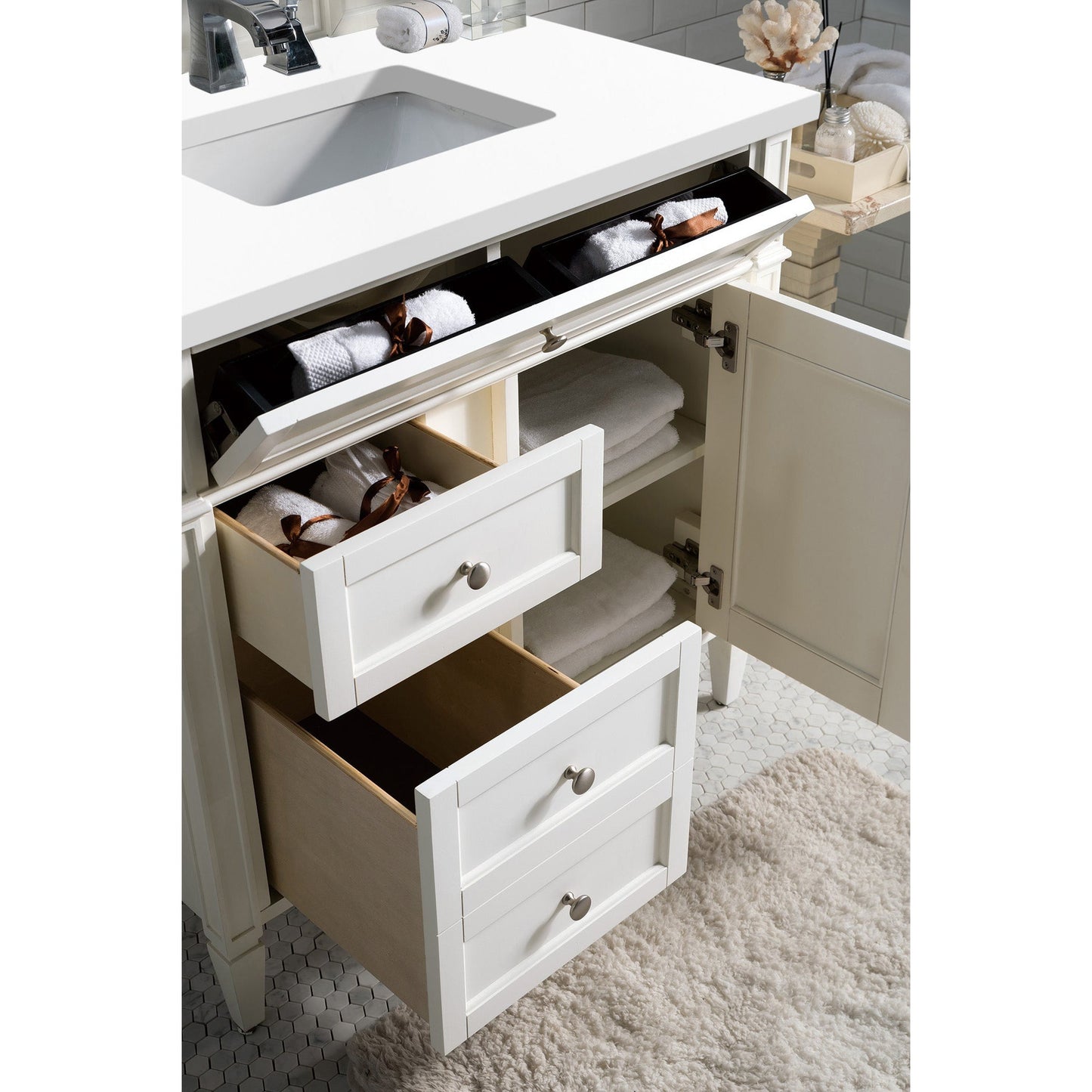 James Martin Vanities Brittany 36" Bright White Single Vanity With 3cm White Zeus Quartz Top