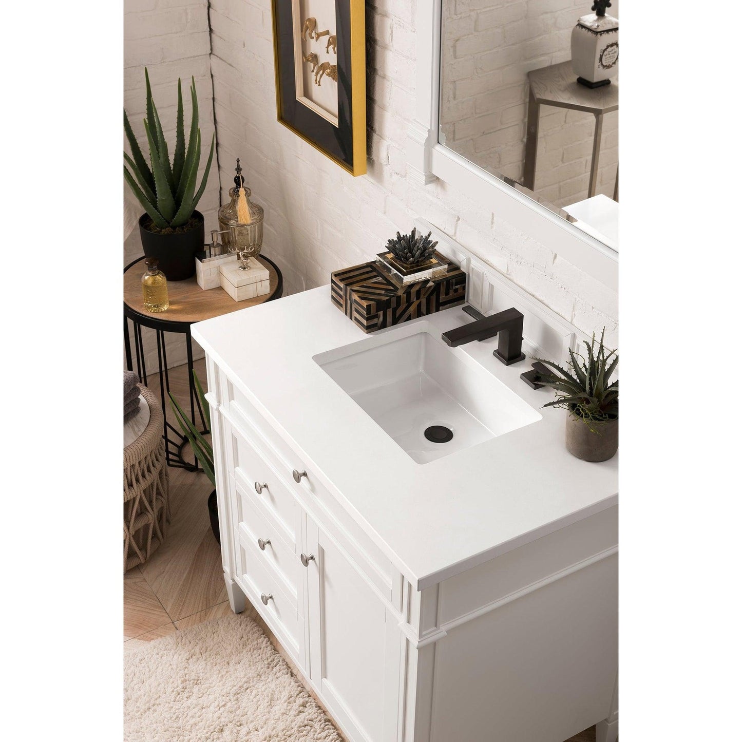 James Martin Vanities Brittany 36" Bright White Single Vanity With 3cm White Zeus Quartz Top