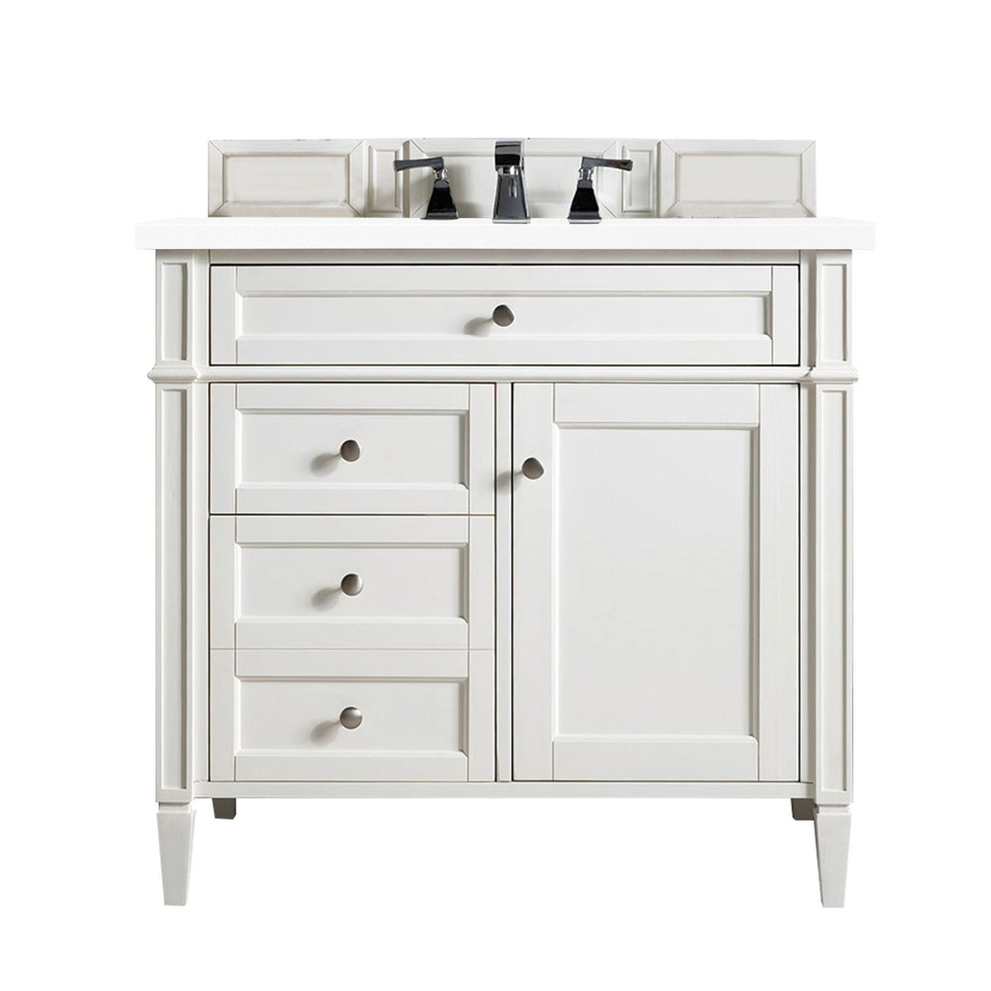 James Martin Vanities Brittany 36" Bright White Single Vanity With 3cm White Zeus Quartz Top