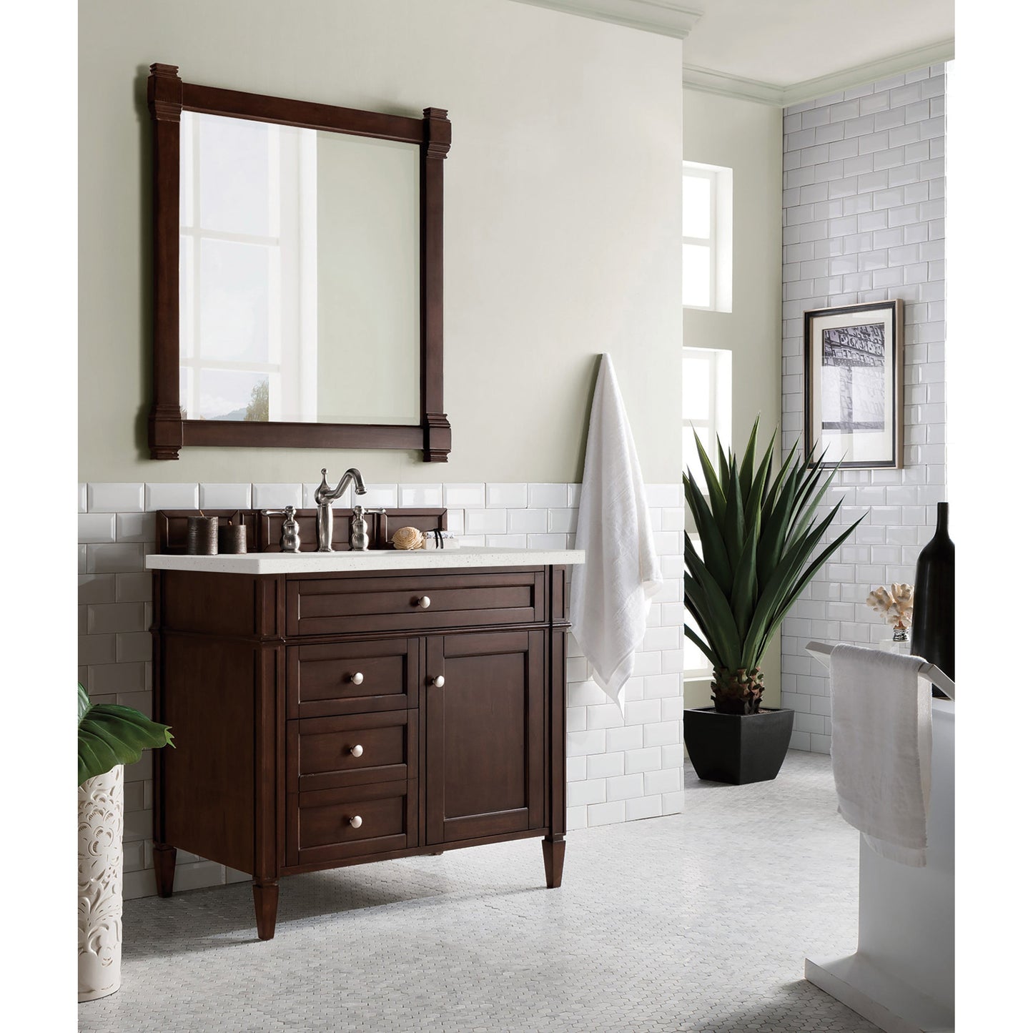 James Martin Vanities Brittany 36" Burnished Mahogany Single Vanity With 3 cm Lime Delight Quartz Top