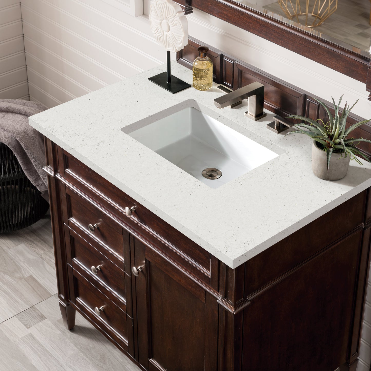 James Martin Vanities Brittany 36" Burnished Mahogany Single Vanity With 3 cm Lime Delight Quartz Top