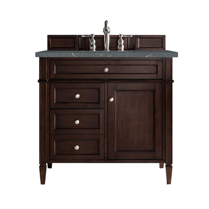 James Martin Vanities Brittany 36" Burnished Mahogany Single Vanity With 3 cm Parisien Bleu Quartz Top