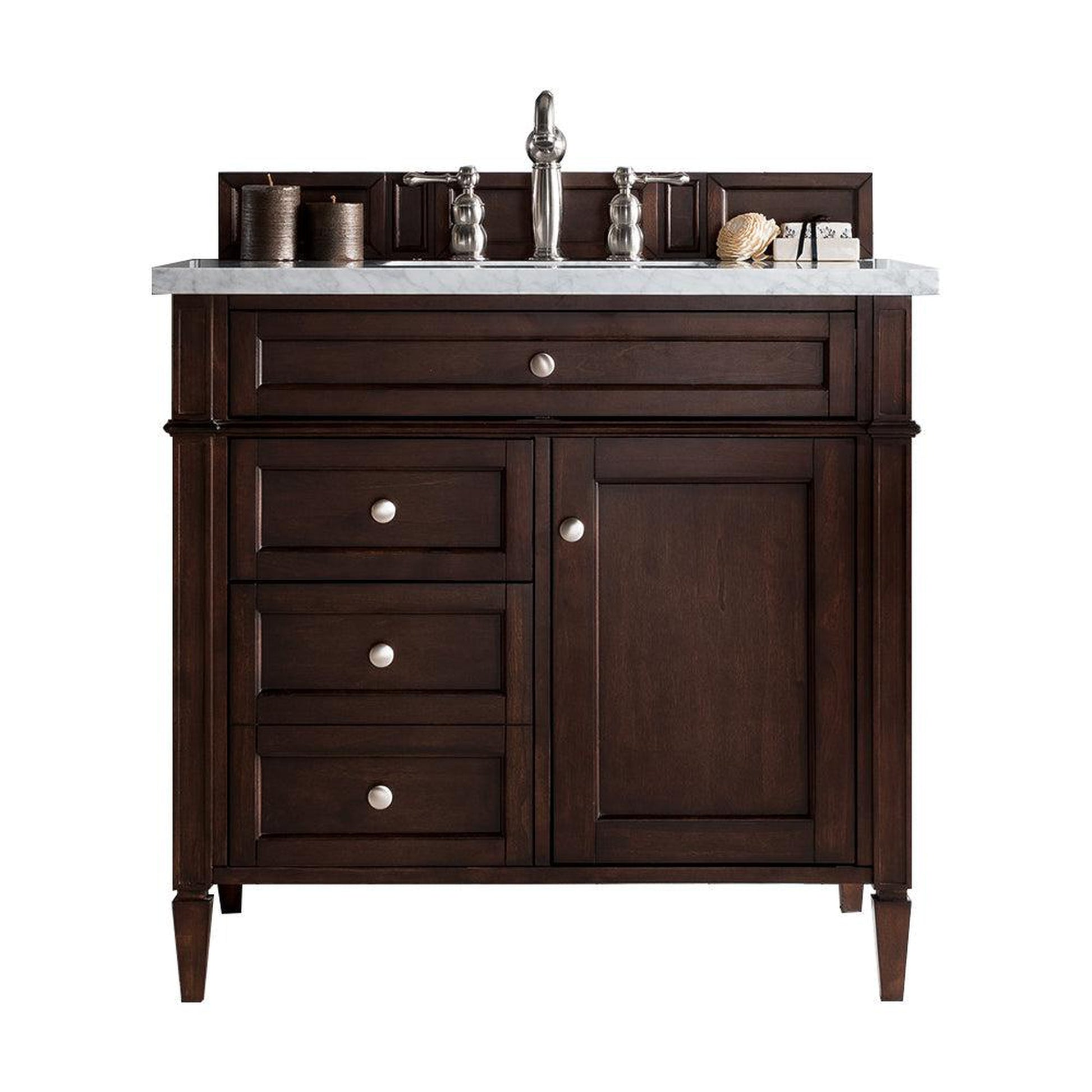 James Martin Vanities Brittany 36" Burnished Mahogany Single Vanity With 3cm Arctic Fall Solid Surface Top
