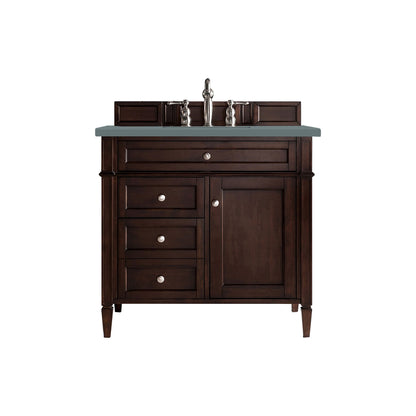 James Martin Vanities Brittany 36" Burnished Mahogany Single Vanity With 3cm Cala Blue Quartz Top