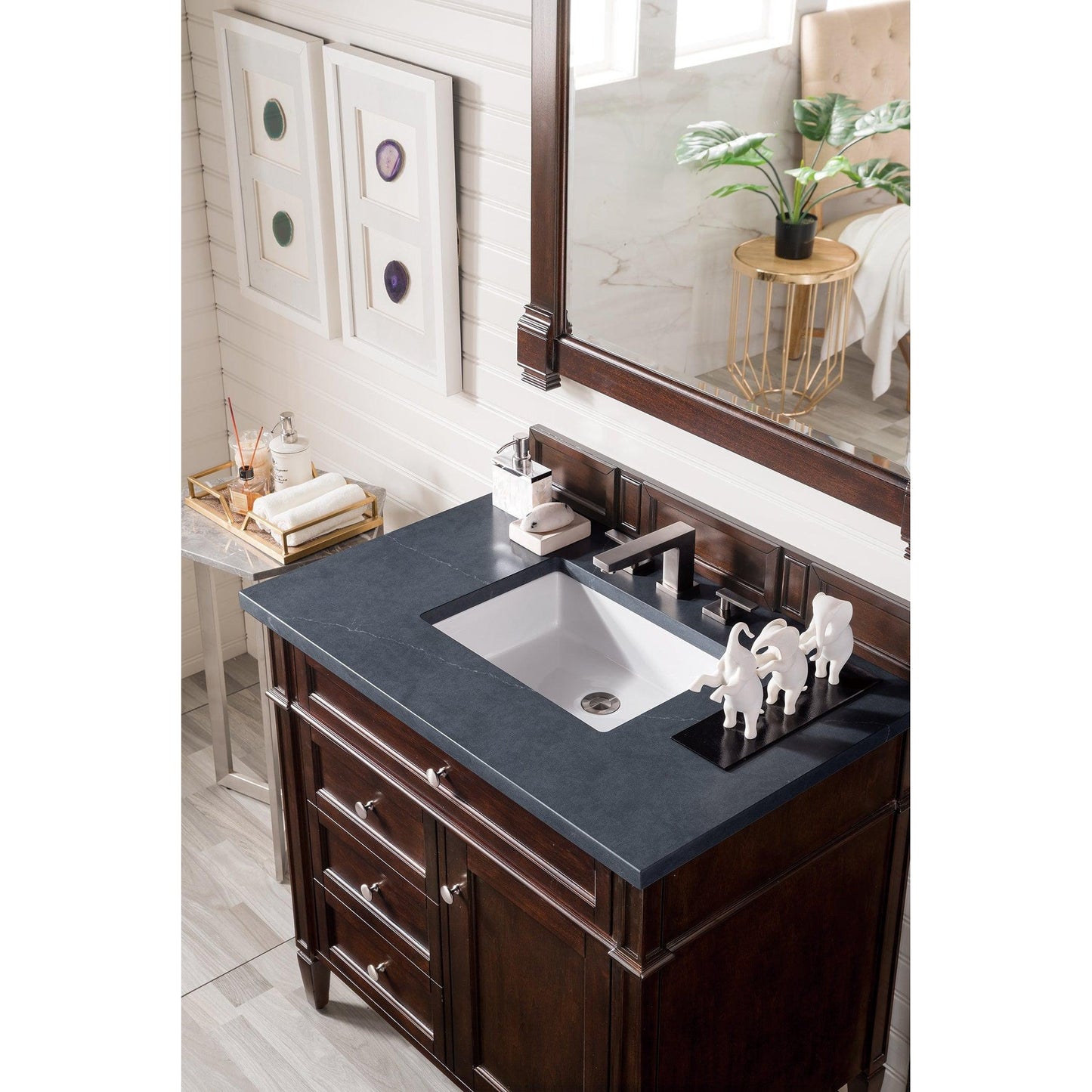 James Martin Vanities Brittany 36" Burnished Mahogany Single Vanity With 3cm Charcoal Soapstone Quartz Top