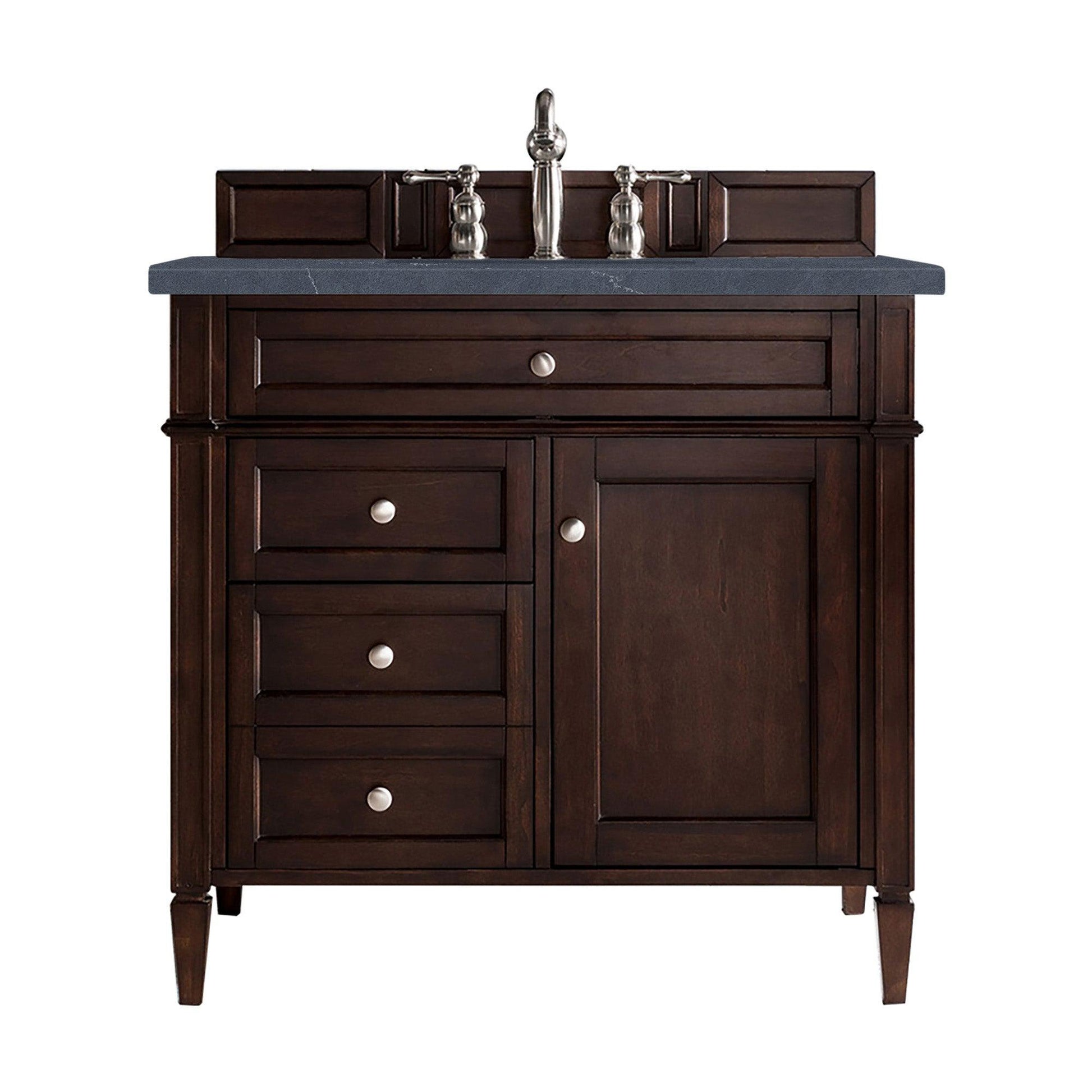 James Martin Vanities Brittany 36" Burnished Mahogany Single Vanity With 3cm Charcoal Soapstone Quartz Top