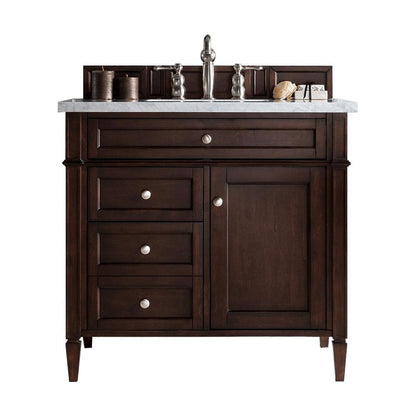 James Martin Vanities Brittany 36" Burnished Mahogany Single Vanity With 3cm Eternal Jasmine Pearl Quartz Top