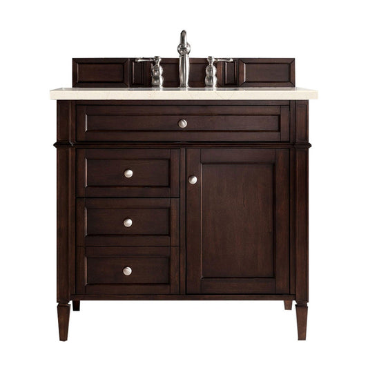 James Martin Vanities Brittany 36" Burnished Mahogany Single Vanity With 3cm Eternal Marfil Quartz Top