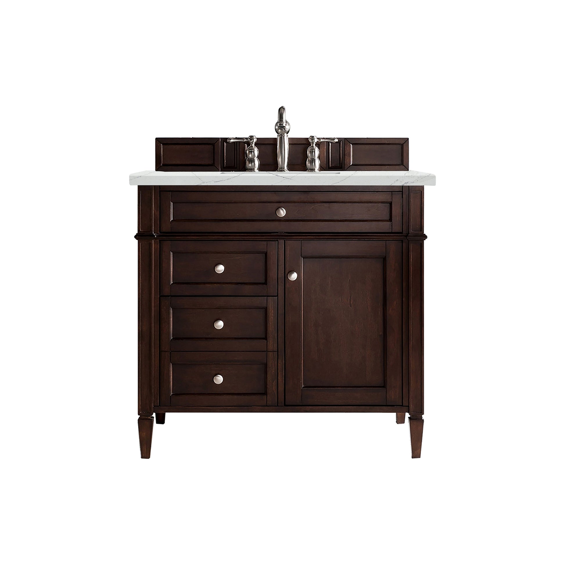 James Martin Vanities Brittany 36" Burnished Mahogany Single Vanity With 3cm Ethereal Noctis Quartz Top
