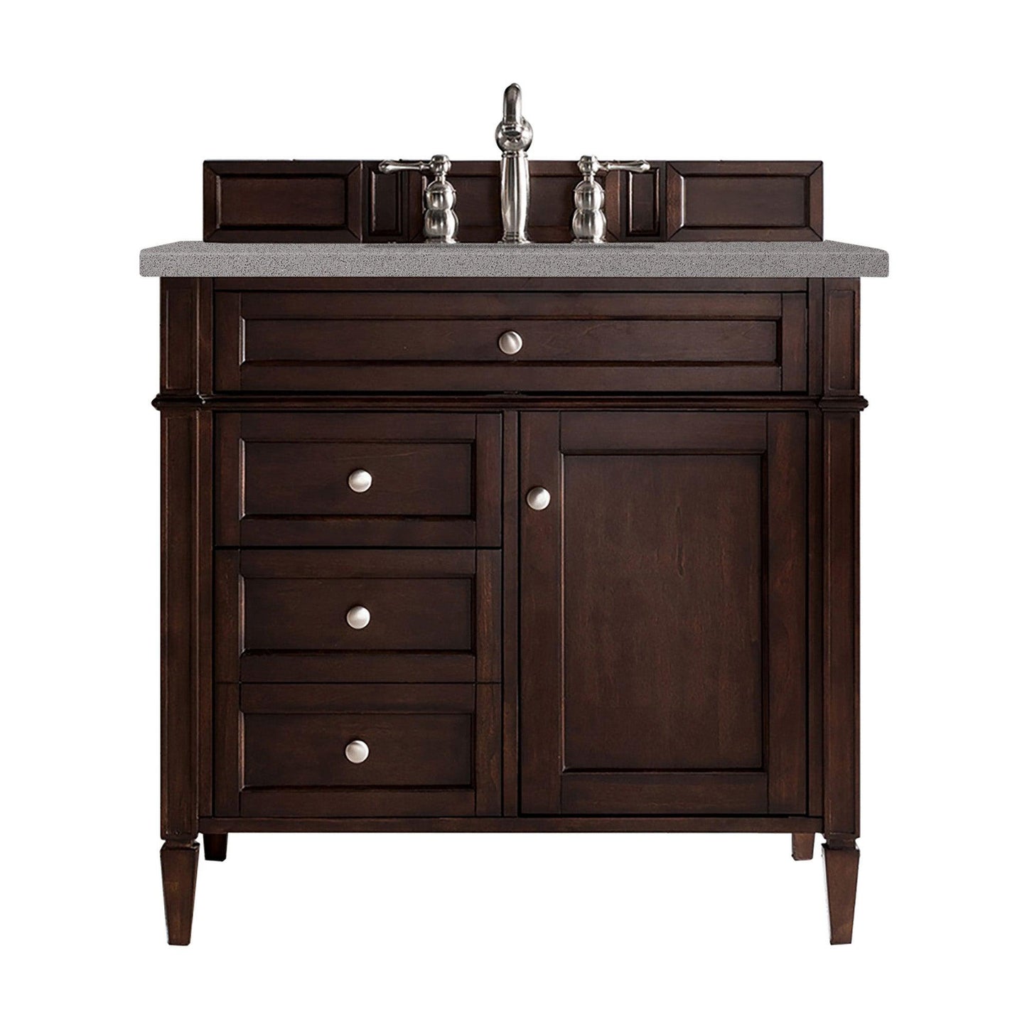 James Martin Vanities Brittany 36" Burnished Mahogany Single Vanity With 3cm Grey Expo Quartz Top